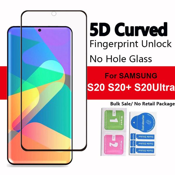

5d no hole fingerprint unlock full cover tempered glass screen protector for samsung galaxy s20 s20plus s20ultra s10 s9 s8 plus note10 note8