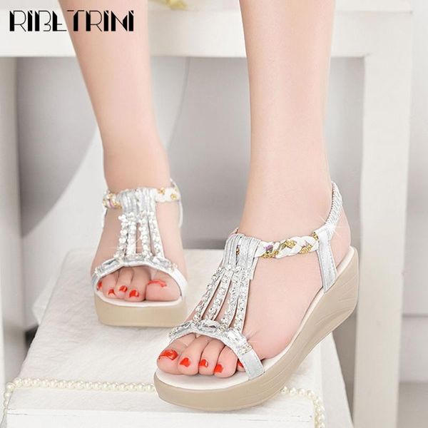 

ribetrini retro female open toe rhinestone back strap wedges platform shoes summer women sandals 2020 handmade sandals, Black