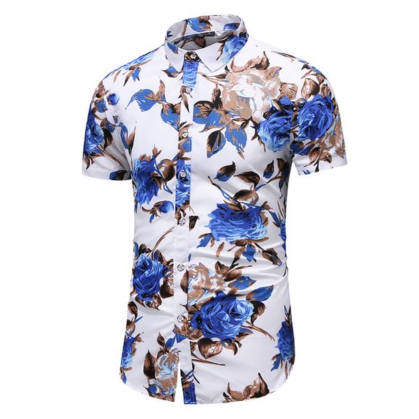 

mens shirts casual slim fit hawaiian shirt men summer hc new style print short sleeve designer shirt men high quality, White;black