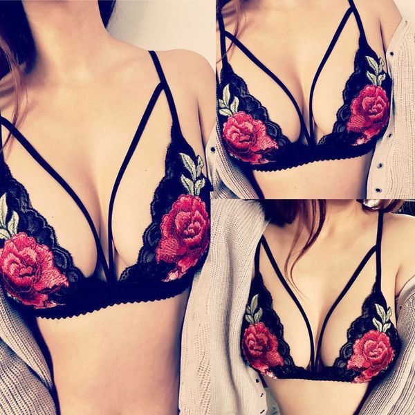 

summer women lace bralette bralet bra bustier crop soft mesh triangle unpadded bra, Red;black