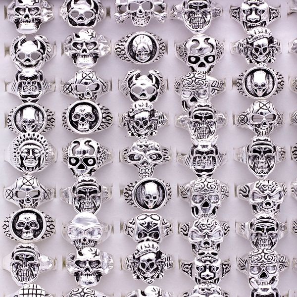 

25pcs skull skeleton gothic alloy rings punk style rings for mens womens wholesale jewelry lots, Golden;silver