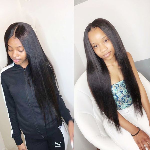 Natural Hairline 1b Black Long Silky Straight Full Lace Wigs With