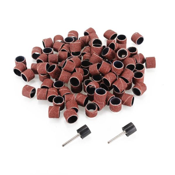 

100pcs 1/2'' 80 grit sanding bands +2pcs 1/8''mandrel hand rotary rod for metals woods plastics ceramics polishing abras