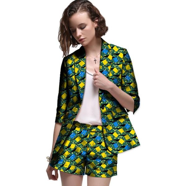 

африка печати женщин костюм+короткие брюки 2 шт. комплект праздничные дамы прямые шорты с длинным рукавом костюм куртка костюм одежда, White;black
