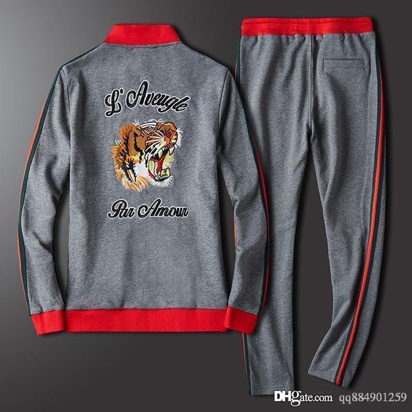 

2019 luxury tracksuit jogger suits jacket pants sets mens designer tracksuits tiger head sweater sportswear brand sweat suits size -4xl, Gray