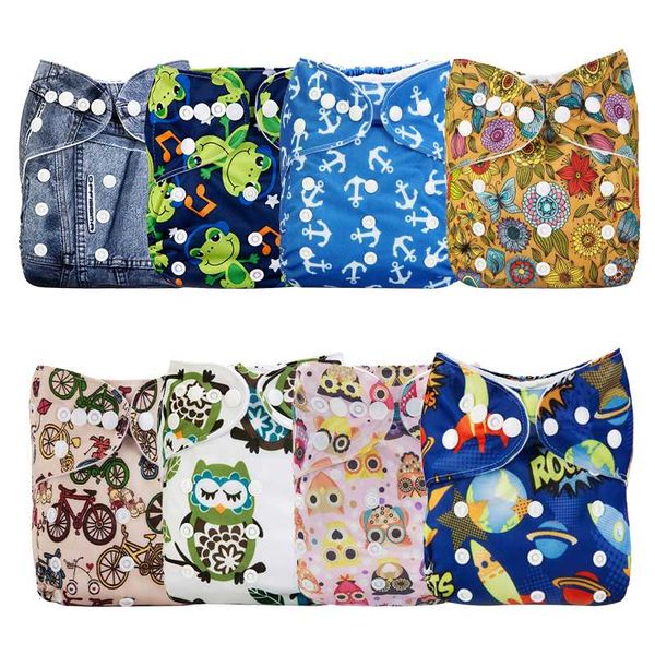 

mums 8pcs/pack reusable diaper pocke baby printed cloth breathable waterproof nappy cover diaper sent random color
