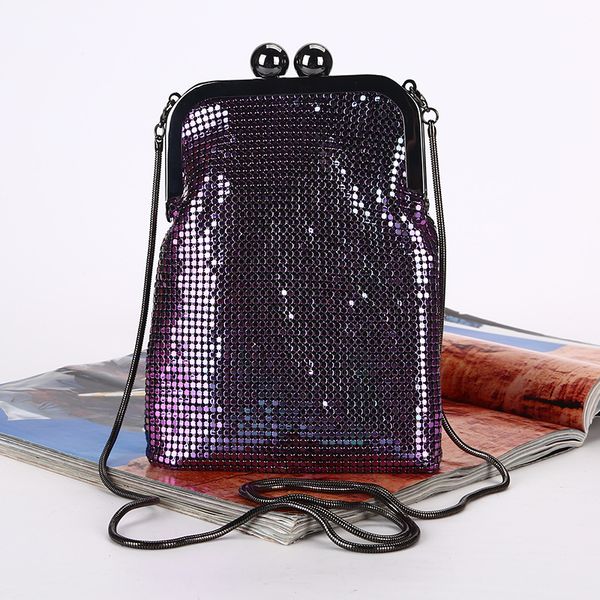 

evening bags 2019 creative sequined chain shoulder mobile phone bag handmade colorful aluminum sheet dinner bag for women