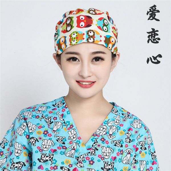 

genuine cotton printed surgical cap operating room nurse practitioner hat, cap love with an owl, Blue;gray