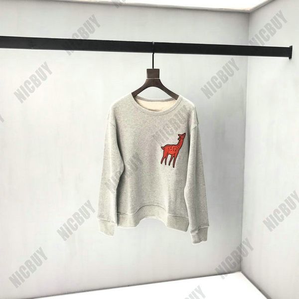 

fashion autumn designer mens brand gray embroidery fawn letter hoodies pullover cotton casual round neck long sleeve sweatshirt, Black