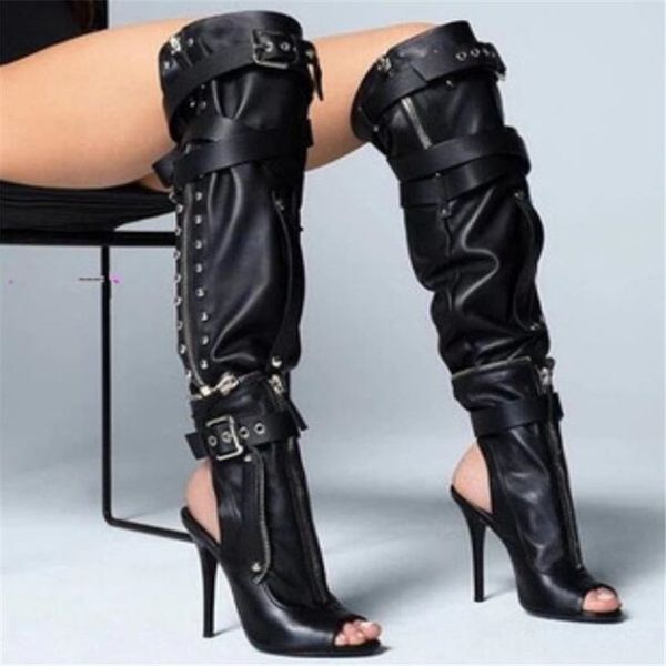

bbzai new pattern superior quality women cool boots 10-13cm fashion big code knight boots stage performance nightclub 4-16, Black