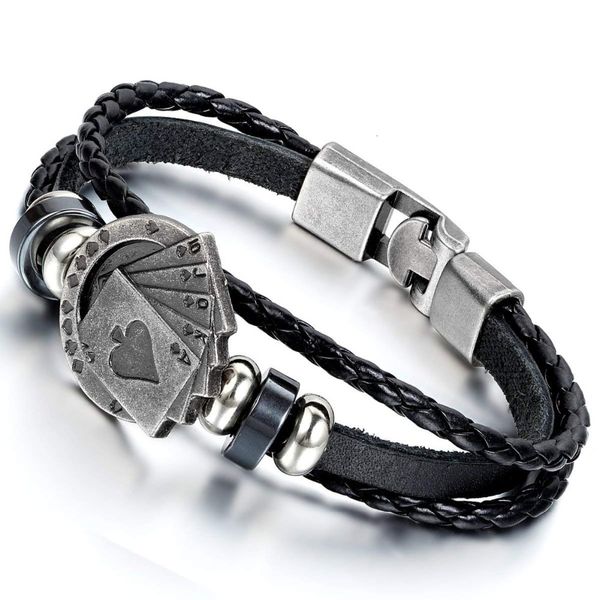 

playing cards poker leather bracelets male accessory chain charm fashion adjustable metal bracelets for women jewelry gifts, Golden;silver