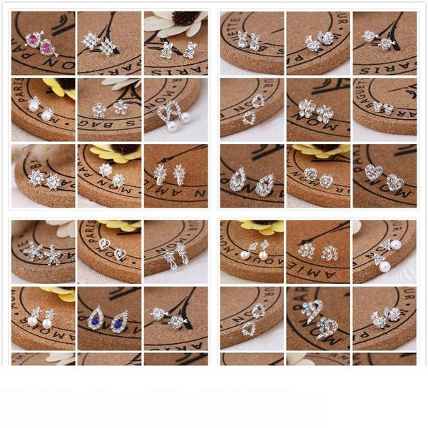 

42 styles creative ear studs fashion snowflake beer crystal rhinestone pearl ear studs new pearl earrings wholesale ship, Golden;silver