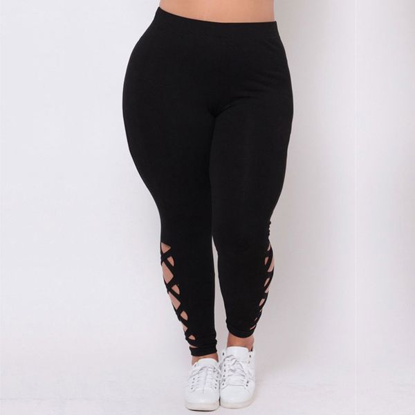 

2020 fashion casual women side lace up pencil pants cross bandage trousers plus size l-3xl, Black;white