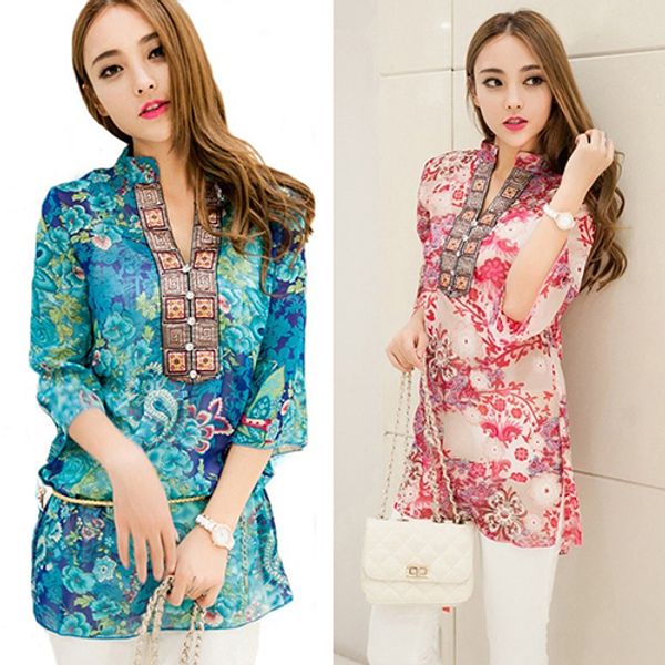 

women's fashion summer korean style ethnic loose chiffon blouse shirt, White