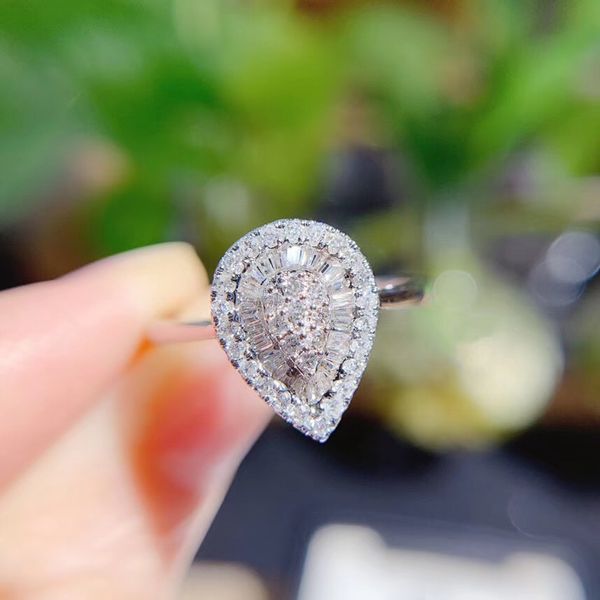 

aeaw 0.3 бриллиантовая груша дизайн обручальное кольцо из белого золота 18 карат роскошный бриллиант, Golden;silver