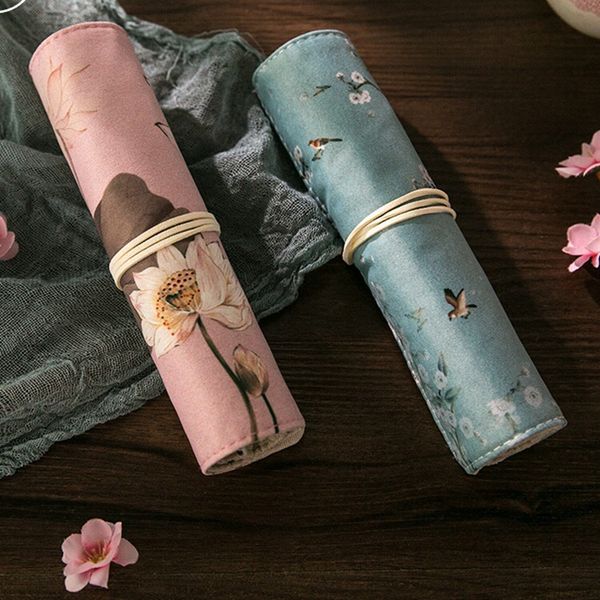 

chinese style multi-purpose pencil pen roll wrap rolling travel makeup brush bag organizer holder roll-up pouch with belt strap