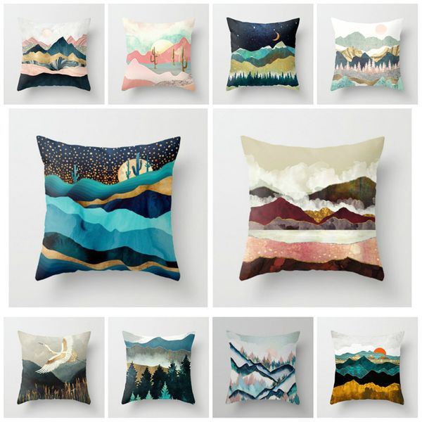 

pillow case mountain peak sofa decorative geometric cushion cover for home decor 45x45cm peach skin pillow cover 19styles t2i5816