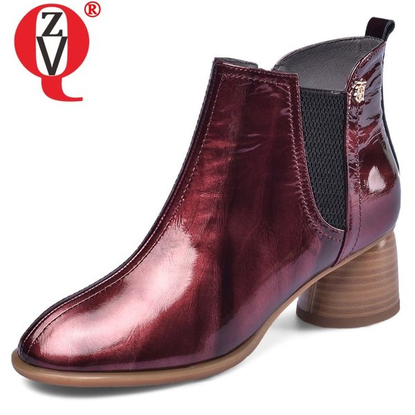 

zvq winter new fashion ankle boots outside warm mid heels round toe genuine leather zip women shoes drop shipping size 33-41, Black