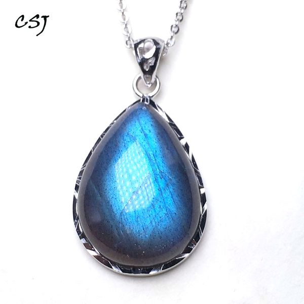 

csj 100% natural blue labradorite pendants moonstone sunstone necklace divination spiritual meditation fine jewelry, Silver