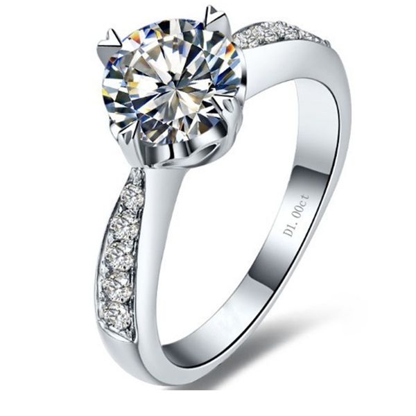 

solid 925 silver engagement 4 prongs setting ring nscd diamond classic brand diamond jewelry female 18k white gold plated anniversary ring, Slivery;golden