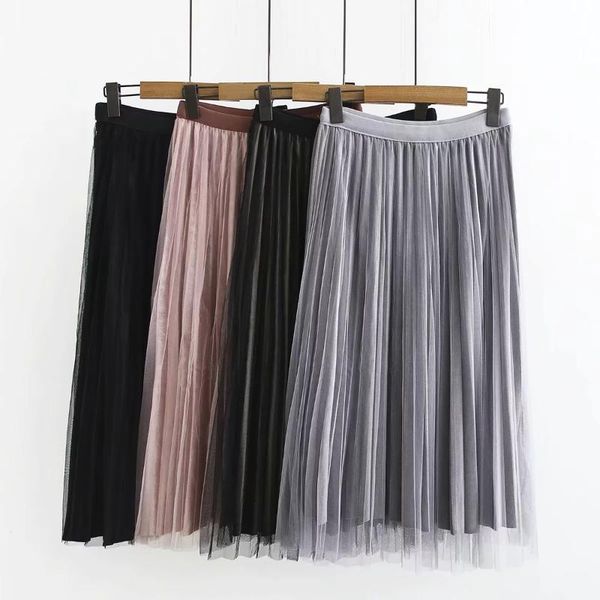

ch-970 high-waisted elegant gold velvet gauze pleated skirt, Black