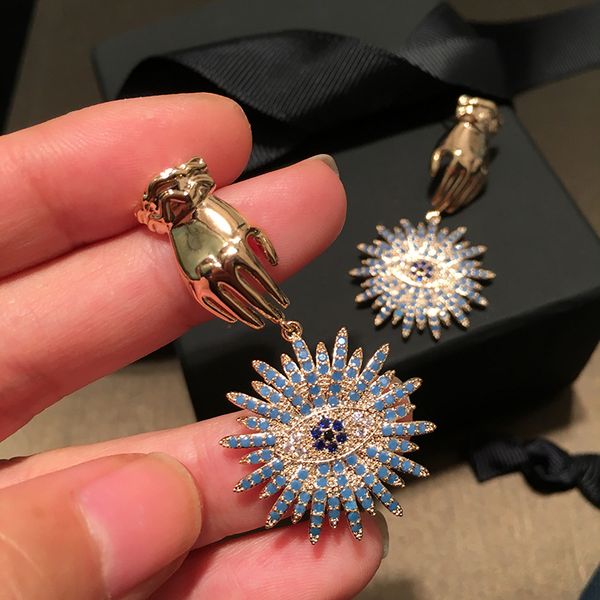 

lucky eye stud earrings blue eyes lucky palm symbol earrings with silver needle retro european american-style, Golden