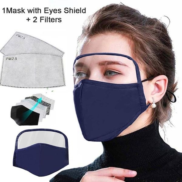 

cotton outdoor eyes protective cotton face maskswashable and reusable respirator adults maske for germ with 2 filters bandana, Black