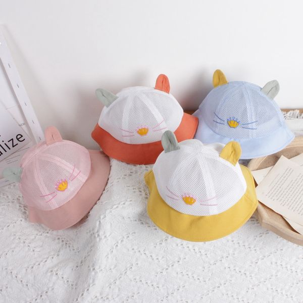 

new summer baby mesh hats for girl boys baseball cap for children beach hat kids sun hat cute cat ears decoration cap, Yellow