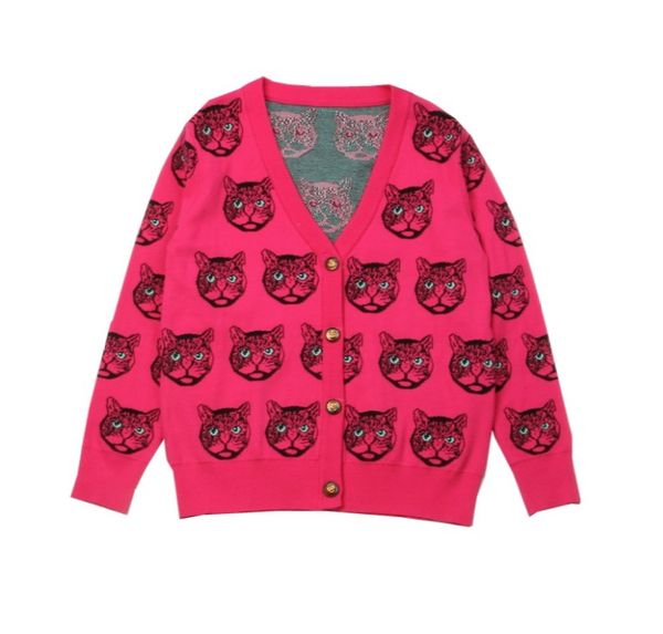 

runway cardigan new winter cat head pattern vintage oversized sweater jacket jersey wool knit jumper, White;black