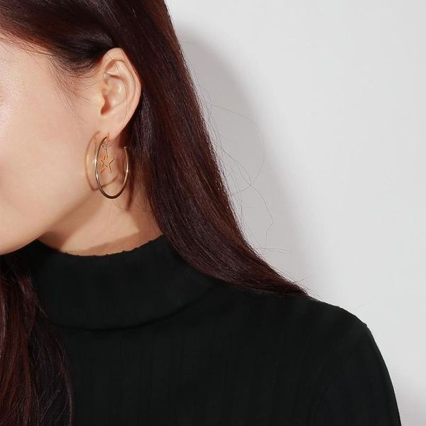 

new fashion women gold/ silver earrings women girl jewelry simple creative hollow star big open round earrings, Golden;silver