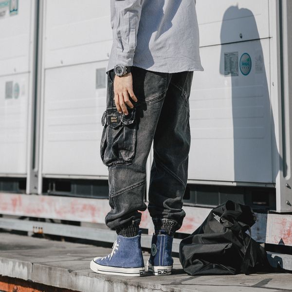 

fit fashion hop jeans loose jeans black vintage pocket men cargo pants gray men streetwear hip big designer japanese joggers sllak