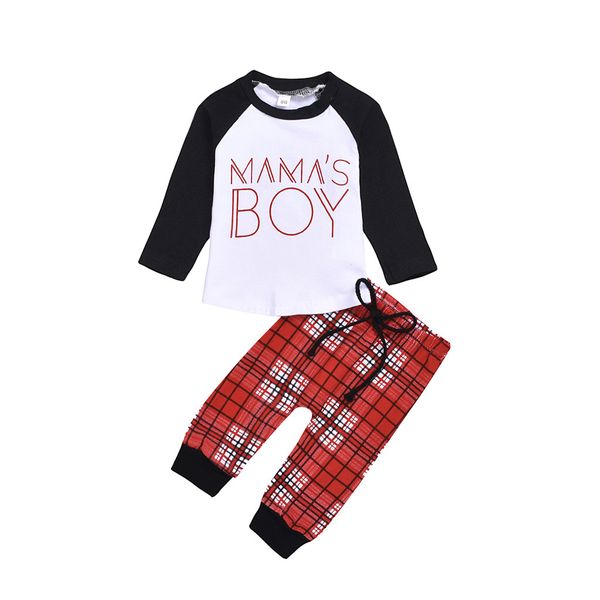 

малыш детские одежда зимней осени мальчики девочка с длинным рукавом письмо печати tops + клетчатые штаны нарядов наборов костюм roupa menin, White