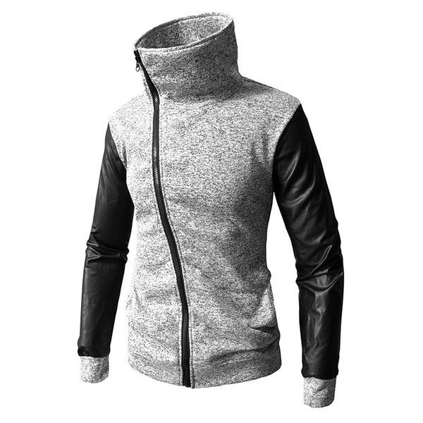 

2018 autumn winter high neck turtleneck sweatershirt men fashion irregular zipper jackets casual patchwork hoodies sweatshirts, Black
