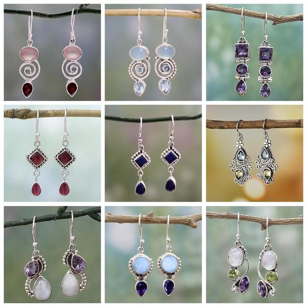 

tisonliz vintage flower green red water drop crystal moonstone dangle earrings for women wedding drop earrings jewelry wholesale, Silver