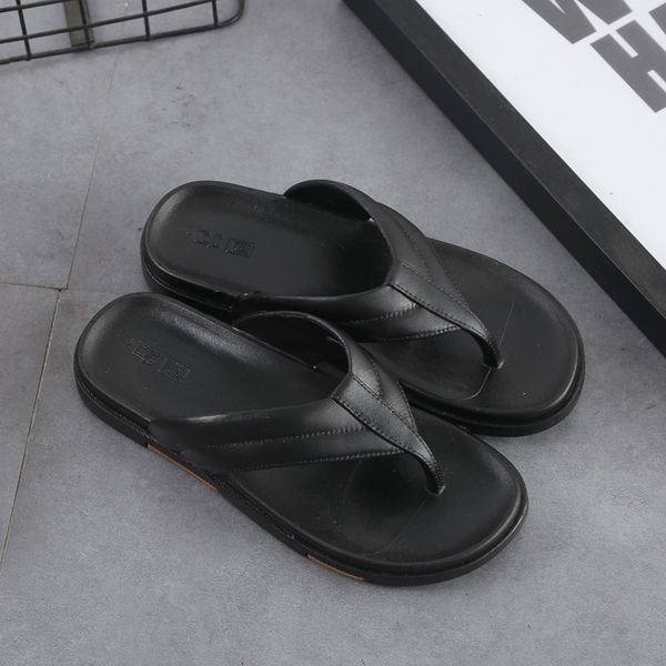 

flat with casual outside men's slippers solid fashion summer flip flops concise men shoes, Black