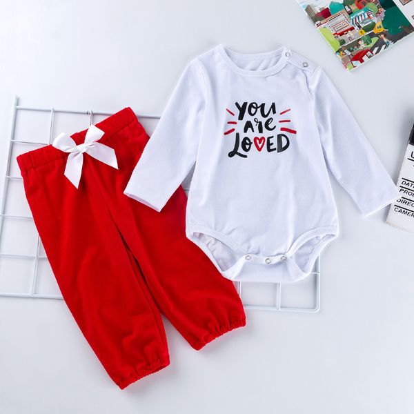 

2020 new baby spring clothing sets 0-12month newborn infant cartoon designer long sleeve romper suits cotton rompers+pants=2pcs/set, White