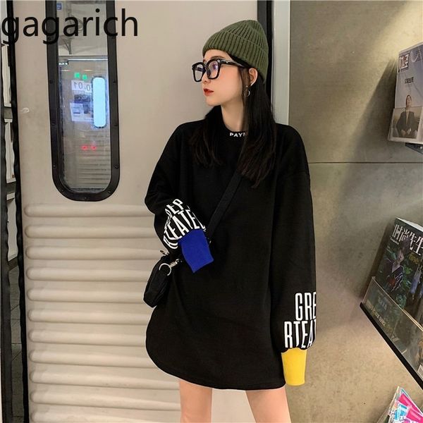 

gagarich women fashion t shirts femme chic loose patchwork letter print long sleeve t shirt ladies street casual, White