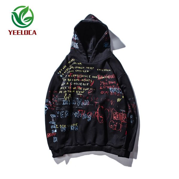 

2020 men's hoodie hip-hop oversized cotton warm sweatshirt graffiti streetwear couple personality personality casual ladies, Black