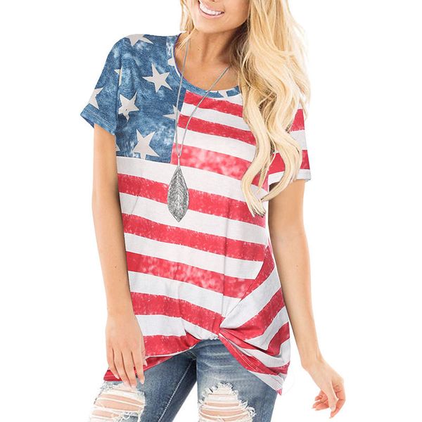 Frauen Casual Military Camouflage Amerikanische Flagge T-shirt Rundhals Kurzarm Sommer Tees Outfit Twisted t-shirt