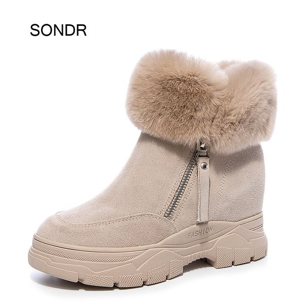 

increased warm shoes women fashion brand winter new snow boots with fur ladies chunky footware female plush botas mujer invierno, Black