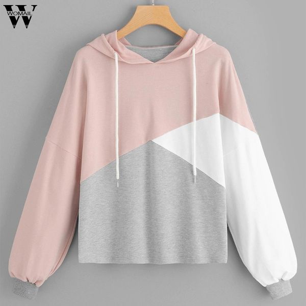 

womail sweatshirts women's long sleeve patchwork drawstring autumn letters hooded pullover women sweatshirts sudadera xs-xl j29, Black