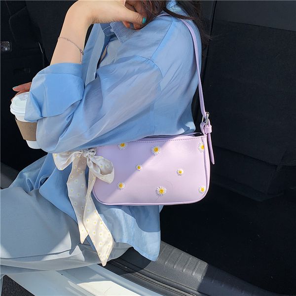 

bow daisy baguette shape women shoulder messenger bag casual crossbody bags totes handbags evening clutch purse 2020