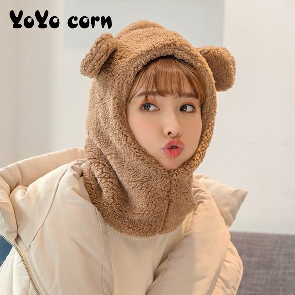 

yoyocorn ins winter cute selling cute bear ears warm hat windproof neck scarf cap student women plus cashmere cap, Blue;gray