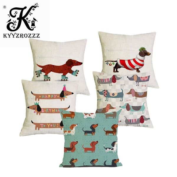 

cushion cover christmas festival dachshund 45x45cm happy birthday sausage dog pillow cases new year gift bedroom sofa decoration