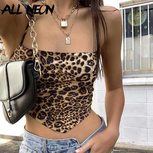 

allneon y2k summer fashion leopard print bandage backless cropped e-girl sleeveless lace up straped tank vintage, White
