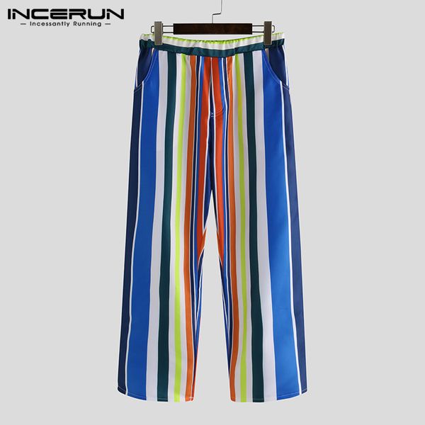 

incerun fashion colorful striped pants men elastic waist pockets fitness casual trousers men joggers 2019 street straight pants, Black
