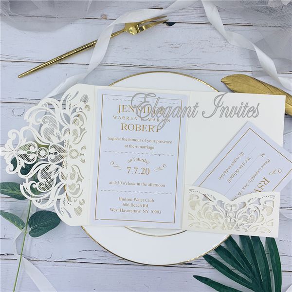 

elegant ivory laser cut ser cut wedding invites cards greeting card customize business with rsvp cards decor party supplies