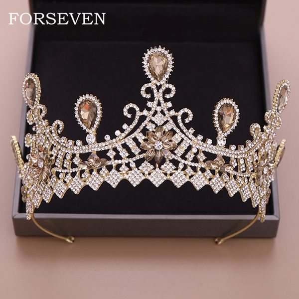 

wedding tiara baroque bride crown headwear light gold luxurious crystal rhinestone tiara & crown hair accessories wedding crown, Golden;white