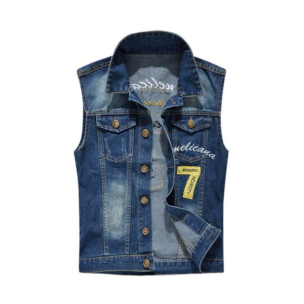 

laamei men pactwork vest coat single breasted turn down collar plus size jean vest plus size denim waistcoat, Black;white