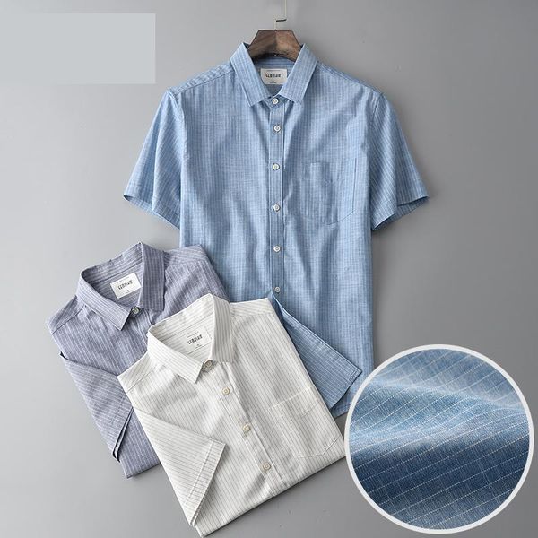 

2020 new arrival summer men stripe short sleeved youth striped single breasted casual shirts 100%cotton plus size mlxl2xl-5xl6xl, White;black